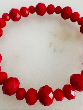Red Faceted Bead Stretch Bracelet - Unisex Jewelry